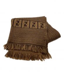 FENDI（フェンディ）の古着「ストライプFENDI ロゴウールマフラー」｜ブラウン
