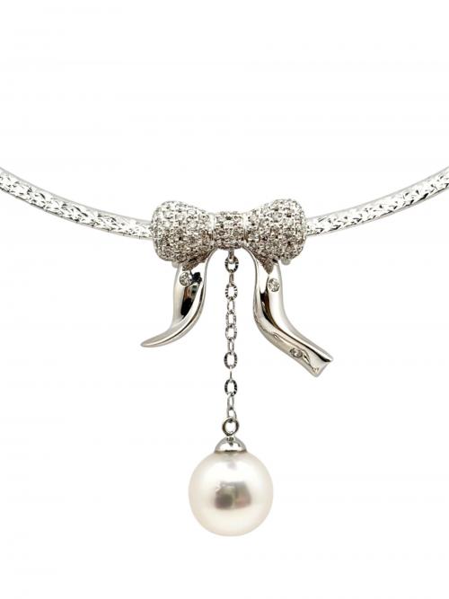 NO BRAND（ノーブランド）NO BRAND (ノーブランド) ダイヤモンド×パールチョーカー/ネックレス/あこや真珠/K18/Pt/ジュエリー サイズ:43.5㎝の古着・服飾アイテム