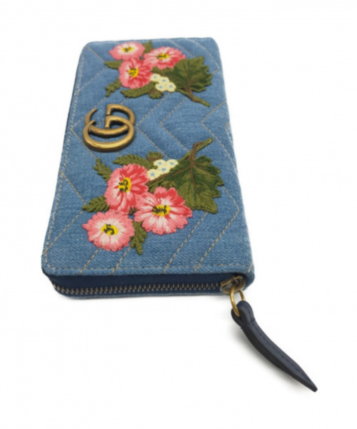 GUCCI（グッチ）GUCCI (グッチ) 長財布 ブルー GGマーモント エンブロイダソー ローズアップリケシ 443123 -の古着・服飾アイテム