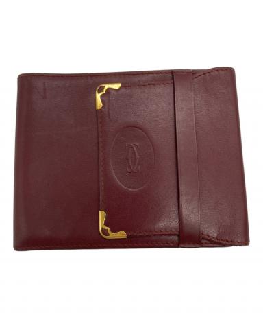 中古・古着通販】Cartier (カルティエ) 3つ折り財布 ボルドー×ゴールド