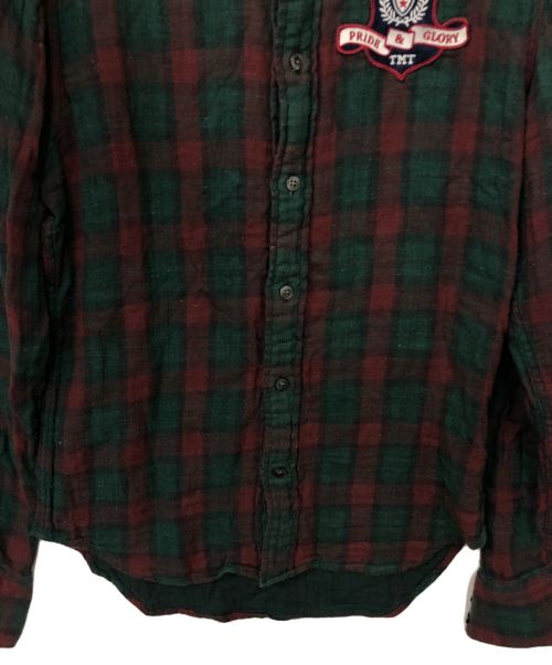 TMT（ティーエムティー）TMT (ティーエムティー) ガーゼシャツ グリーン×レッド サイズ:Sの古着・服飾アイテム
