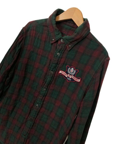 TMT（ティーエムティー）TMT (ティーエムティー) ガーゼシャツ グリーン×レッド サイズ:Sの古着・服飾アイテム