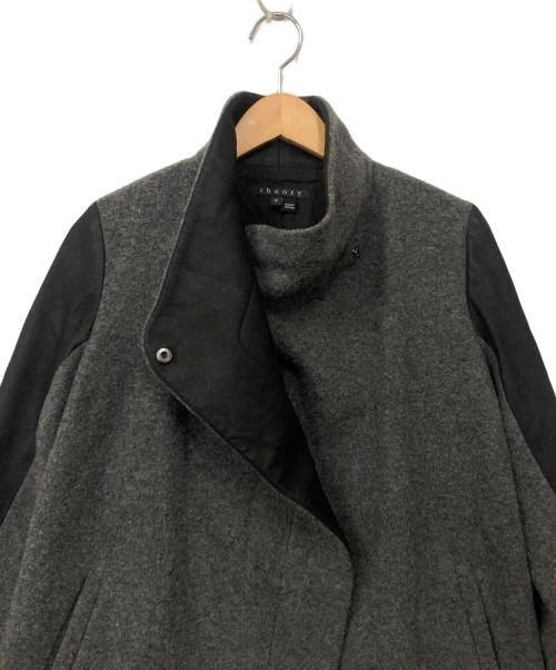 theory（セオリー）theory (セオリー) ゴートレザー切替ウールコート グレー×ブラック サイズ:Sの古着・服飾アイテム