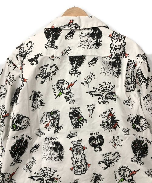 EVILACT（イーヴルアクト）EVILACT (イーヴルアクト) オープンカラーシャツ ホワイト×ブラック サイズ:Lの古着・服飾アイテム