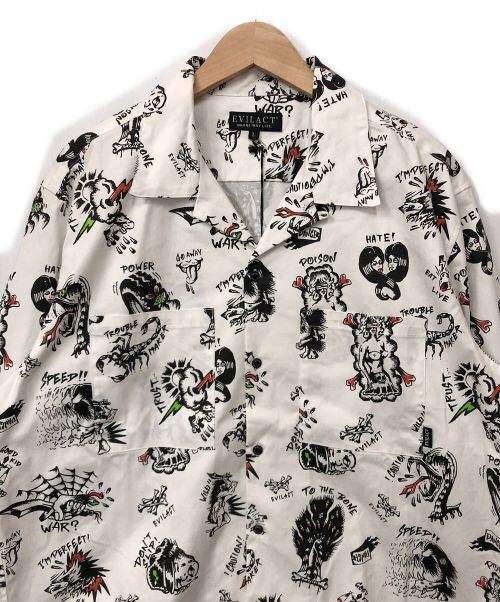 EVILACT（イーヴルアクト）EVILACT (イーヴルアクト) オープンカラーシャツ ホワイト×ブラック サイズ:Lの古着・服飾アイテム