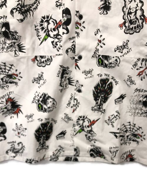 EVILACT（イーヴルアクト）EVILACT (イーヴルアクト) オープンカラーシャツ ホワイト×ブラック サイズ:Lの古着・服飾アイテム