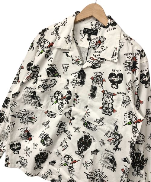 EVILACT（イーヴルアクト）EVILACT (イーヴルアクト) オープンカラーシャツ ホワイト×ブラック サイズ:Lの古着・服飾アイテム