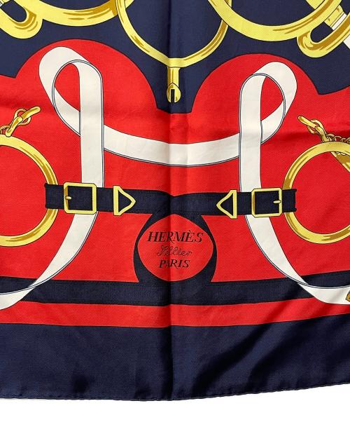 HERMES（エルメス）HERMES (エルメス) シルクスカーフ ネイビー×レッドの古着・服飾アイテム