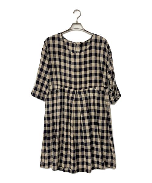 Heavenly（ヘブンリー）Heavenly (ヘブンリー) リネンワンピース ベージュ×ネイビー サイズ:FREEの古着・服飾アイテム