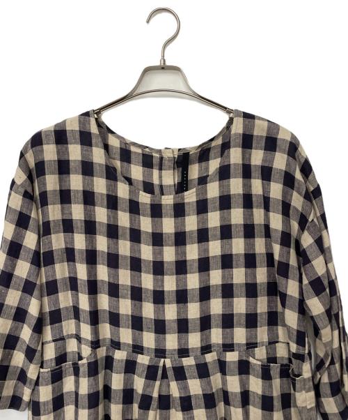 Heavenly（ヘブンリー）Heavenly (ヘブンリー) リネンワンピース ベージュ×ネイビー サイズ:FREEの古着・服飾アイテム
