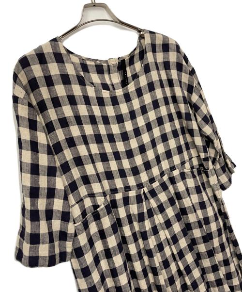 Heavenly（ヘブンリー）Heavenly (ヘブンリー) リネンワンピース ベージュ×ネイビー サイズ:FREEの古着・服飾アイテム