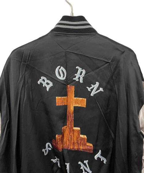 SAINT MICHAEL（セントマイケル）SAINT MICHAEL (セントマイケル) BORN RAISED (ボーンレイズド) スタジャン ブラック×シルバー サイズ:XLの古着・服飾アイテム