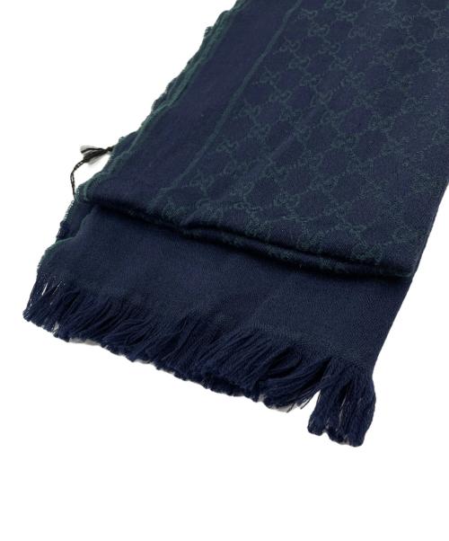 GUCCI（グッチ）GUCCI (グッチ) ウールストール ネイビー×グリーンの古着・服飾アイテム