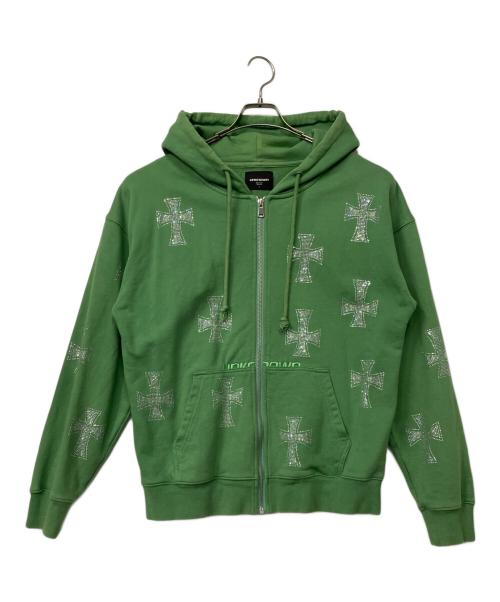 unknown（アンノーン）unknown (アンノーン) ラインストーンジップパーカー グリーン サイズ:Sの古着・服飾アイテム