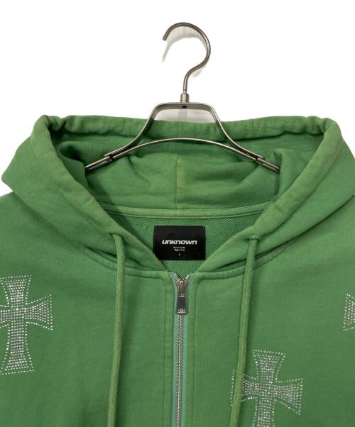 unknown（アンノーン）unknown (アンノーン) ラインストーンジップパーカー グリーン サイズ:Sの古着・服飾アイテム