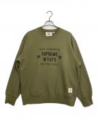 WTAPS×SUPREMEダブルタップス×シュプリーム）の古着「クルーネックスウェット」｜オリーブ