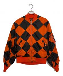 HOUSTON（ヒューストン）の古着「ガーメントダイナイロンラインクルーマンMA-1」｜オレンジ×ブラック