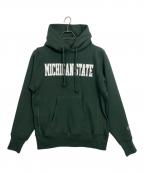 Champion REVERSE WEAVE×MICHIGAN STATEチャンピオン リバース ウィーブ×）の古着「プルオーバーパーカー」｜グリーン