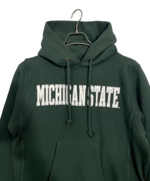 Champion REVERSE WEAVE（チャンピオン リバース ウィーブ）Champion REVERSE WEAVE (チャンピオン リバース ウィーブ) MICHIGAN STATE プルオーバーパーカー グリーン サイズ:Mの古着・服飾アイテム