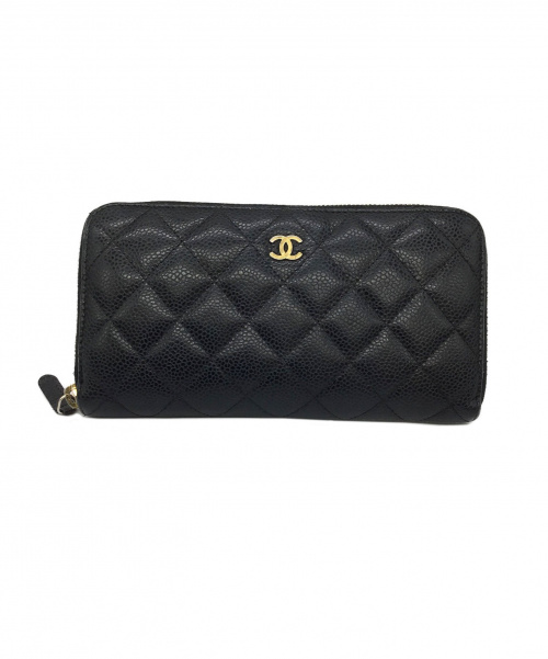 CHANEL（シャネル）CHANEL (シャネル) ラウンドファスナー長財布 ネイビーの古着・服飾アイテム