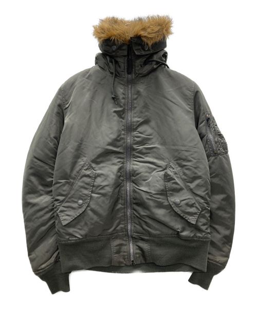 ALPHA（アルファ）ALPHA (アルファ) フード付きMA-1ジャケット カーキ サイズ:Mの古着・服飾アイテム
