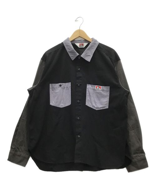 BEN DAVIS（ベンデイビス）BEN DAVIS (ベンデイビス) クレイジー切替シャツ ブラック×カーキ サイズ:Lの古着・服飾アイテム