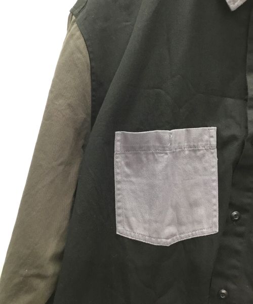 BEN DAVIS（ベンデイビス）BEN DAVIS (ベンデイビス) クレイジー切替シャツ ブラック×カーキ サイズ:Lの古着・服飾アイテム