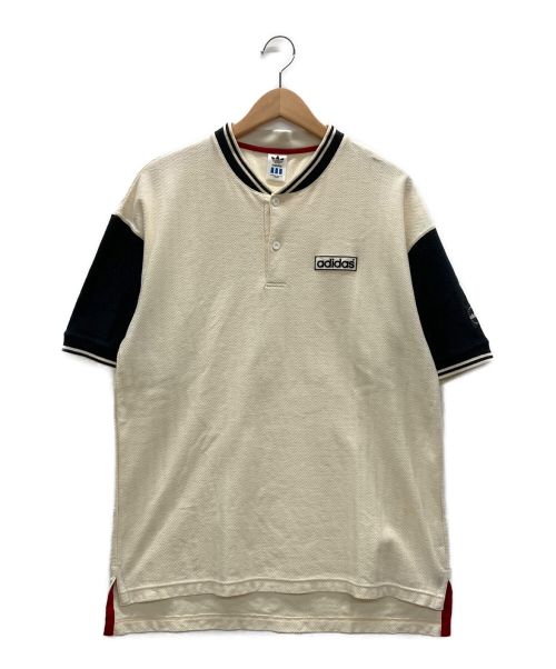 adidas（アディダス）adidas (アディダス) ヘンリーネックシャツ ブラック×アイボリー サイズ:MLの古着・服飾アイテム