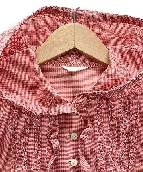 PINK HOUSE（ピンクハウス）PINK HOUSE (ピンクハウス) フリルシャツブラウス レッド サイズ:LLの古着・服飾アイテム