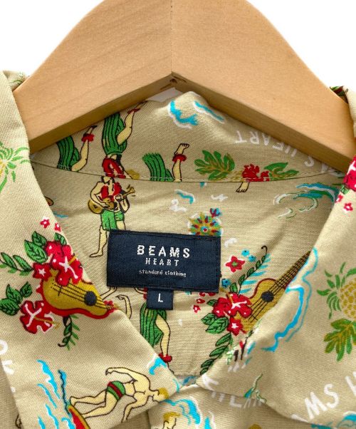 BEAMS HEART（ビームスハート）BEAMS HEART (ビームスハート) アロハシャツ ベージュ×グリーン サイズ:Lの古着・服飾アイテム