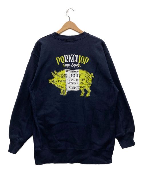 PorkChop（ポークチョップ）PorkChop (ポークチョップ) バックプリントスウェット ネイビー×イエロー サイズ:XLの古着・服飾アイテム