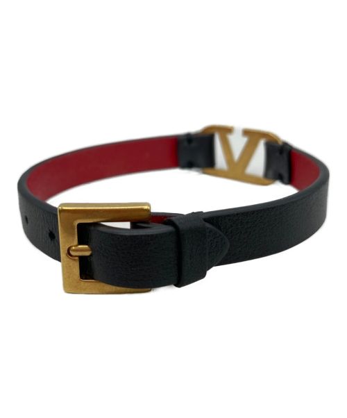 VALENTINO GARAVANI（ヴァレンティノ・ガラヴァーニ）VALENTINO GARAVANI (ヴァレンティノ・ガラヴァーニ) Vロゴ レザーブレスレット ブラック×レッドの古着・服飾アイテム