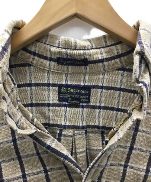 SUGAR CANE（シュガーケーン）SUGAR CANE (シュガーケーン) 半袖コットンシャツ ベージュ×ネイビー サイズ:Mの古着・服飾アイテム