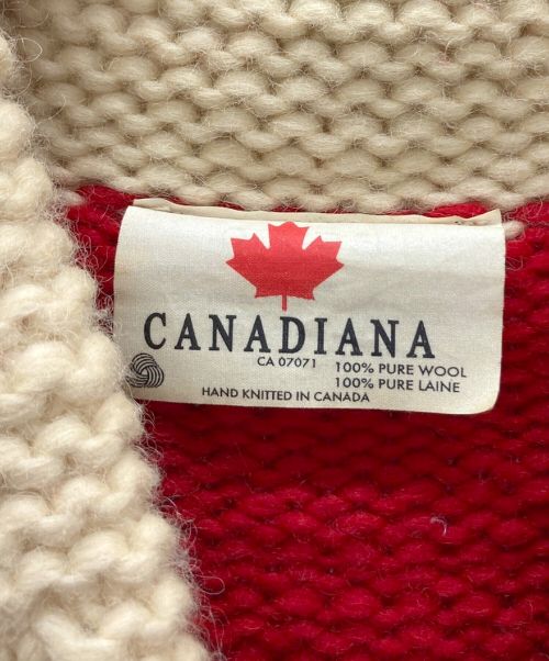 CANADIANA（カナディアナ）CANADIANA (カナディアナ) カウチンニットカーディガン レッド サイズ:表記無しの古着・服飾アイテム