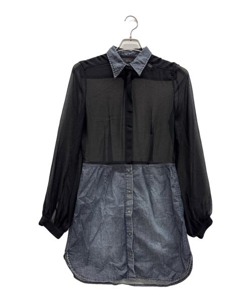 DIESEL（ディーゼル）DIESEL (ディーゼル) 切替シャツ ネイビー×ブラック サイズ:Sの古着・服飾アイテム