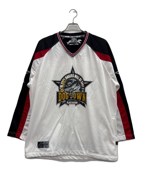 DOG TOWN（ドッグ タウン）DOG TOWN (ドッグ タウン) ゲームシャツ ホワイト×ブラック×レッド サイズ:XLの古着・服飾アイテム