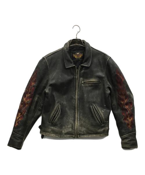 HARLEY-DAVIDSON（ハーレーダビッドソン）HARLEY-DAVIDSON (ハーレーダビッドソン) ライダースジャケット ブラウン×レッド サイズ:Lの古着・服飾アイテム