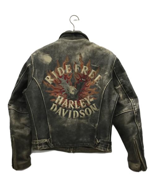 HARLEY-DAVIDSON（ハーレーダビッドソン）HARLEY-DAVIDSON (ハーレーダビッドソン) ライダースジャケット ブラウン×レッド サイズ:Lの古着・服飾アイテム