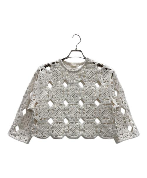 BALLSEY（ボールジィ）BALLSEY (ボールジィ) スクエアモチーフエンブロイダリー クルーネックプルオーバー ホワイト サイズ:36の古着・服飾アイテム