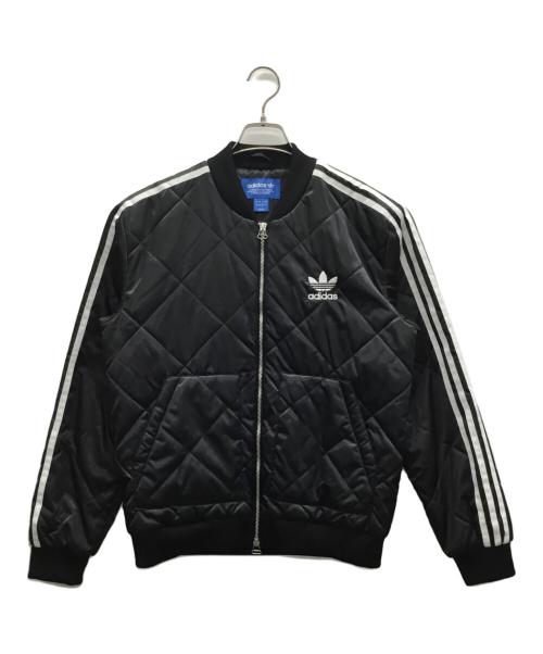 adidas（アディダス）adidas (アディダス) キルティングブルゾン ブラック×ホワイト サイズ:Lの古着・服飾アイテム