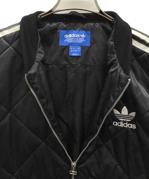 adidas（アディダス）adidas (アディダス) キルティングブルゾン ブラック×ホワイト サイズ:Lの古着・服飾アイテム