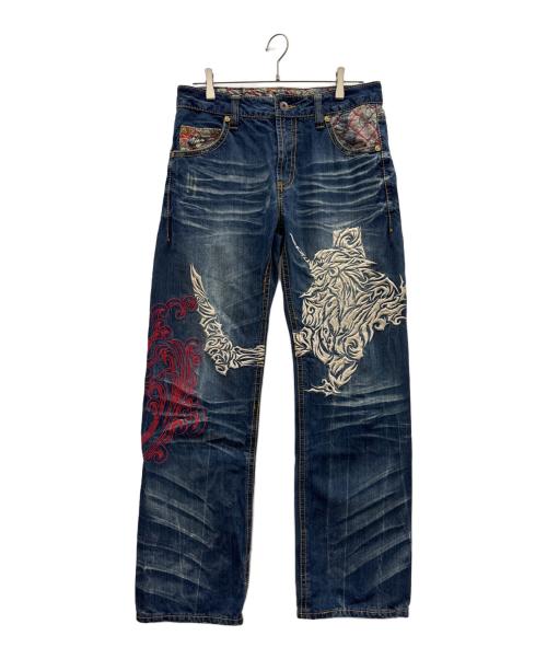 錦（ニシキ）錦 (ニシキ) エヴァンゲリオン (エヴァンゲリオン) 刺繍デニムパンツ インディゴ サイズ:32の古着・服飾アイテム