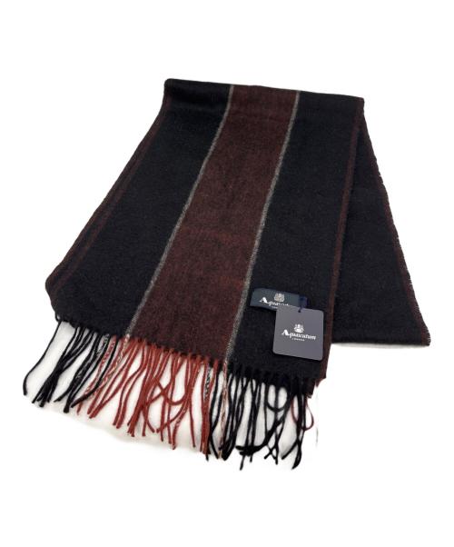 Aquascutum（アクアスキュータム）Aquascutum (アクアスキュータム) カシミヤマフラー ブラック 未使用品の古着・服飾アイテム
