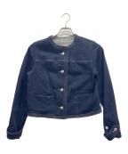anuansアニュアンス）の古着「ノーカラーデニムジャケット」｜ブルー