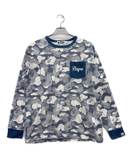 A BATHING APE（ア ベイシング エイプ）A BATHING APE (ア ベイシング エイプ) ロングスリーブカットソー ネイビー×ホワイト サイズ:Mの古着・服飾アイテム