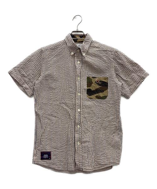 A BATHING APE（ア ベイシング エイプ）A BATHING APE (ア ベイシング エイプ) 半袖シャツ ベージュ×ブルー サイズ:Mの古着・服飾アイテム