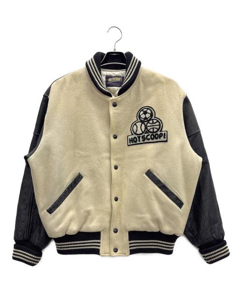 HOT SCOOP（ホットスクープ）HOT SCOOP (ホットスクープ) レザー切替スタジャン ベージュ×ブラック サイズ:Freeの古着・服飾アイテム