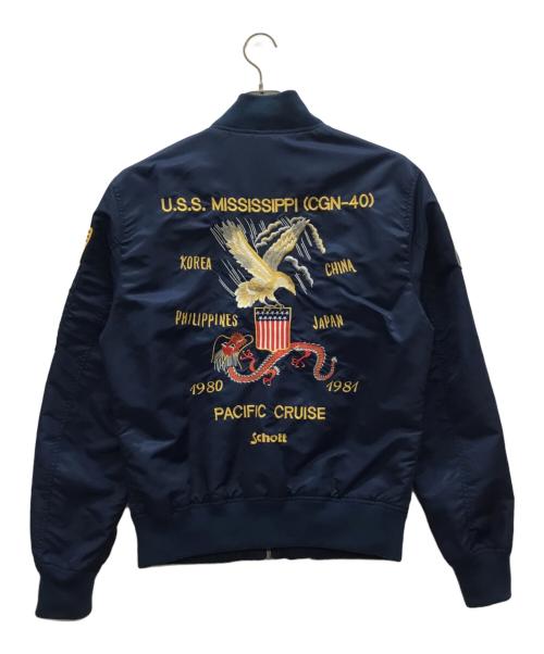 Schott（ショット）Schott (ショット) MA-1 ミシシッピ フライトジャケット ネイビー×オレンジ サイズ:Mの古着・服飾アイテム