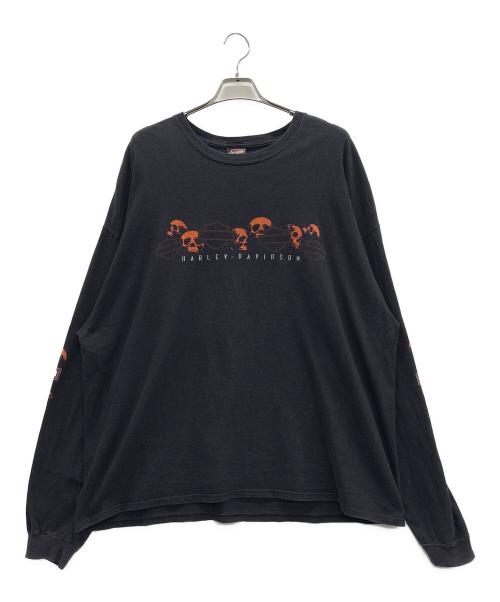 HARLEY-DAVIDSON（ハーレーダビッドソン）HARLEY-DAVIDSON (ハーレーダビッドソン) ロングスリーブカットソー ブラック×オレンジ サイズ:3XLの古着・服飾アイテム