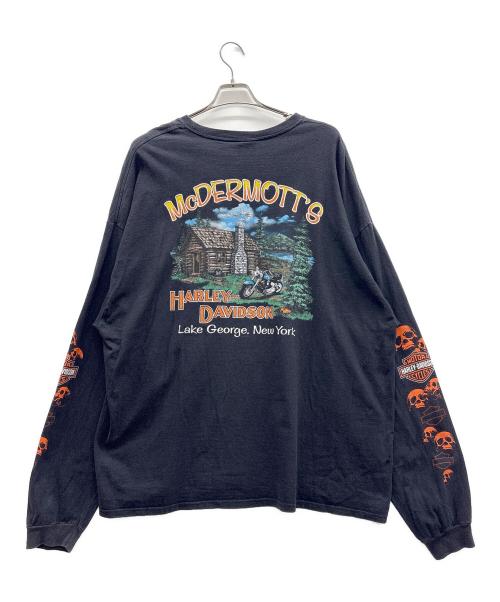 HARLEY-DAVIDSON（ハーレーダビッドソン）HARLEY-DAVIDSON (ハーレーダビッドソン) ロングスリーブカットソー ブラック×オレンジ サイズ:3XLの古着・服飾アイテム